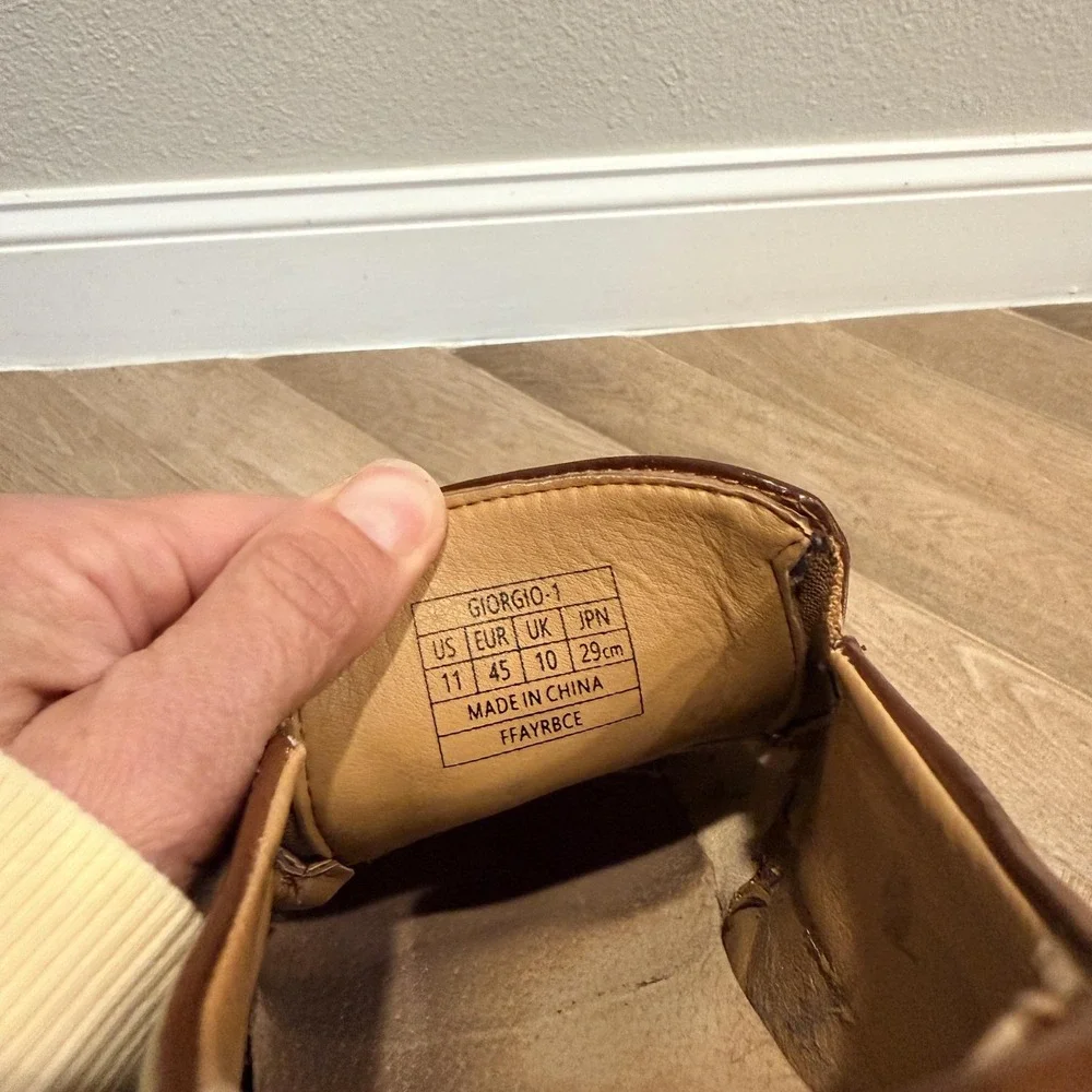 Bruno Marc Shoes Mens Size 11 Brown Faux Leather Slip On Oxfords Square Toe